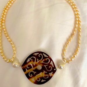 Fresh water pearl and tortoiseshell necklace.